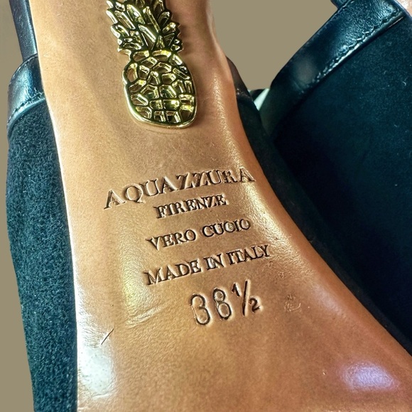 Aquazzura Black Leather ‘Issa’ Chunky Heel Peep-Toe Sandals Size 8.5 - Picture 9 of 14